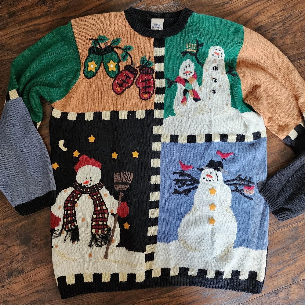 Vintage High Sierra Snowman Knit Grandma Christmas Sweater